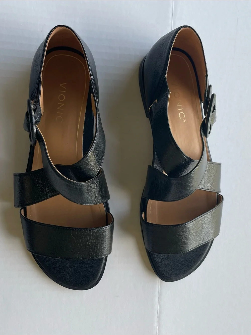 Vionic Pacifica Leather Strappy Sandals Black Orthotic Wide Women’s 11W
